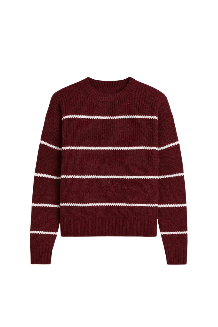 Çizgili Basic Bordo Triko Kazak