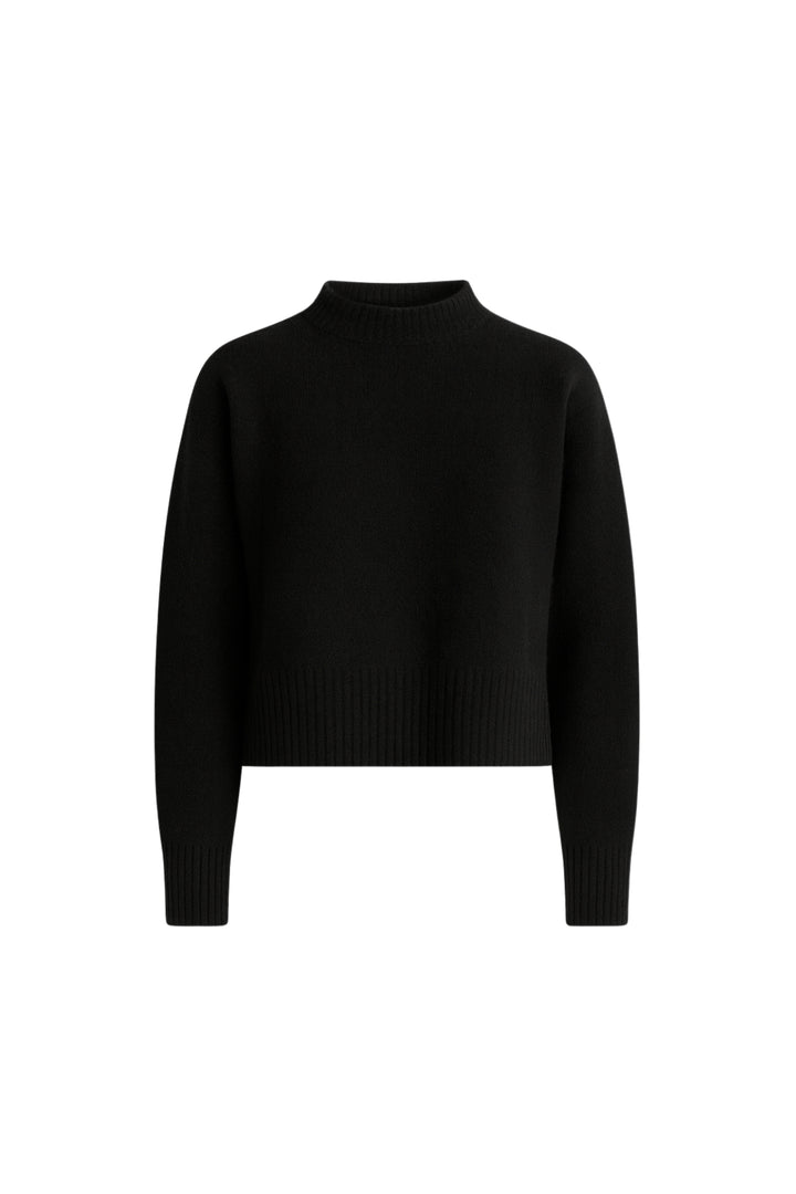 Dik Yaka Yanı Yırtmaçlı Siyah  Crop Triko Kazak