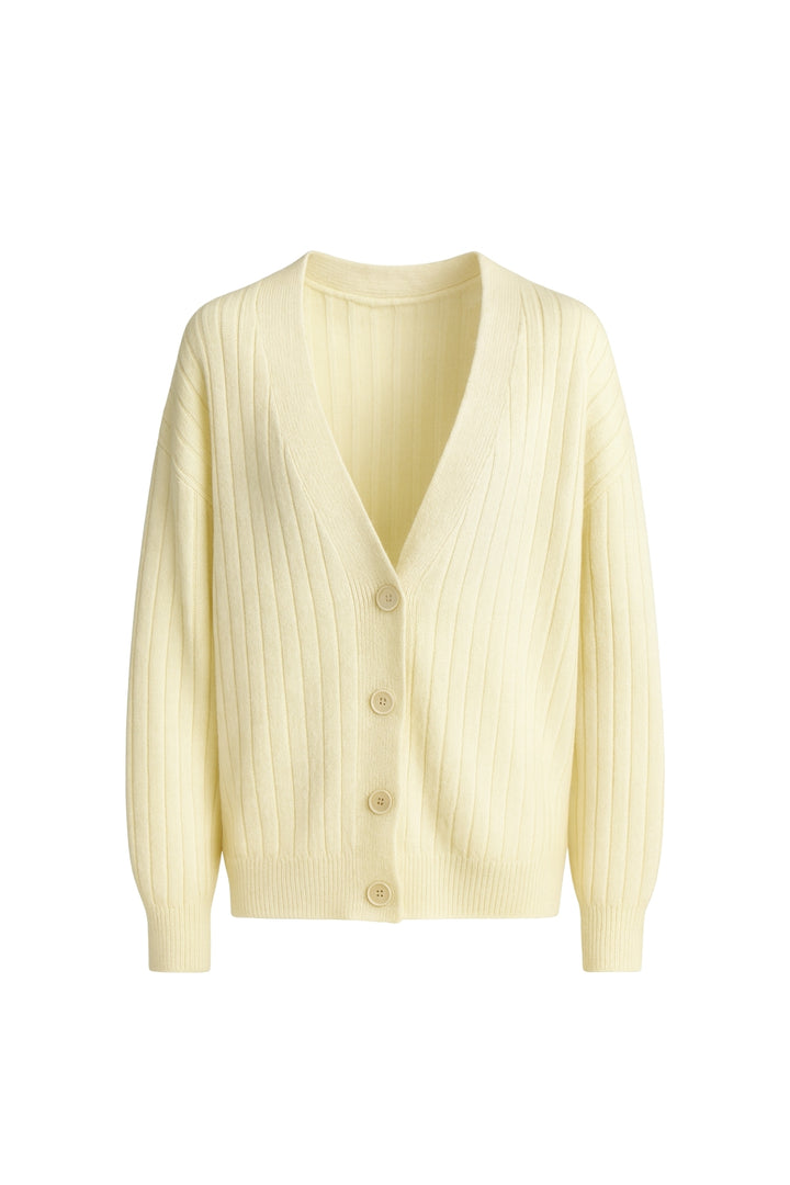 Düğmeli V Yaka Sarı Triko Hırka