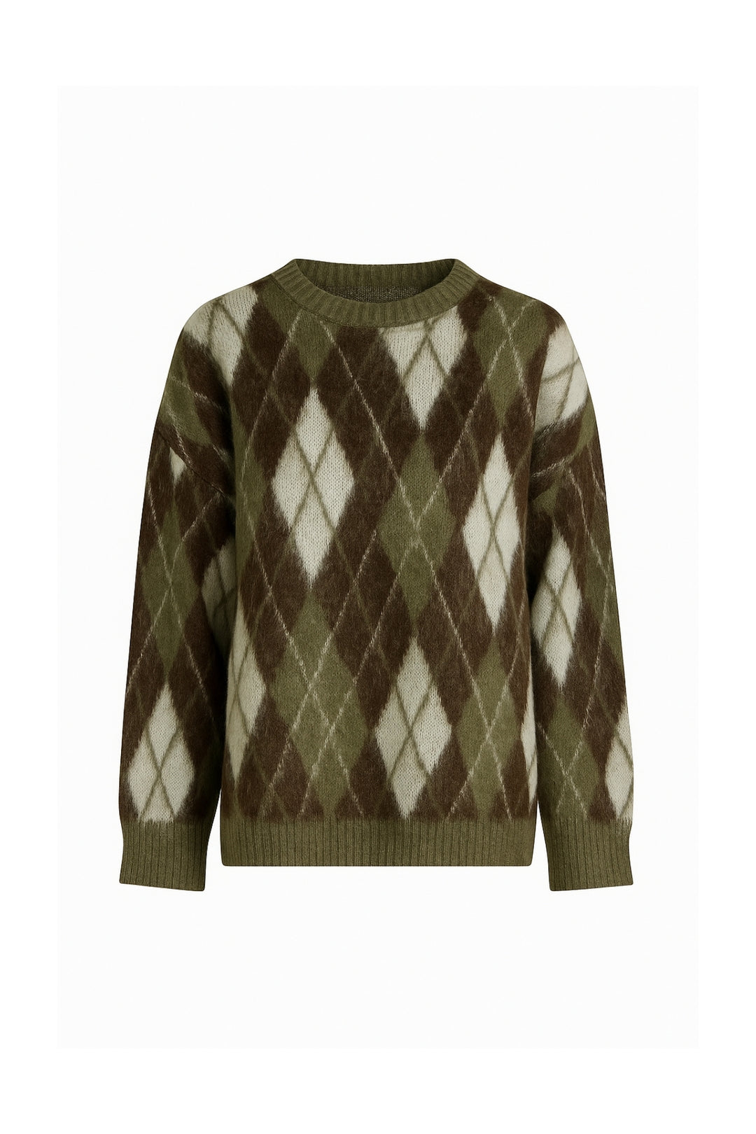 Baklava Desen Dokulu Bisiklet Yaka Haki Triko Kazak