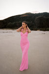 Aksesuar Detay Maxi Pembe Elbise