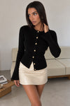 Volan Sleeve Gold Buttoned Black Bicycle Collar Blouse