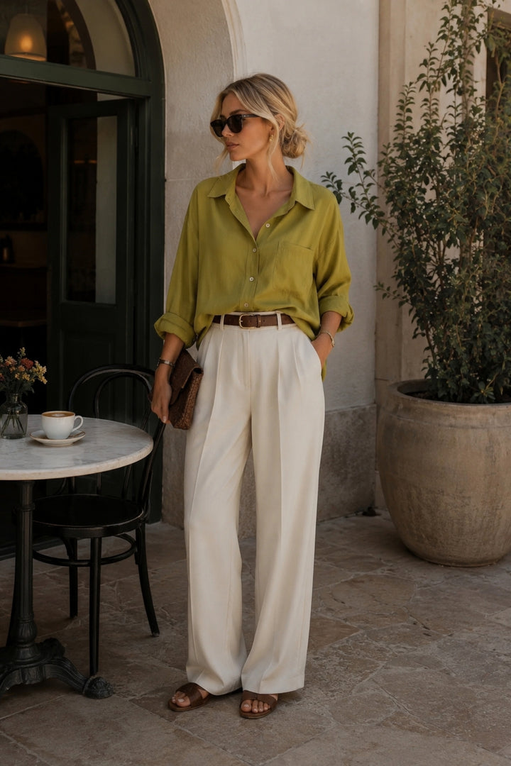 Cep Detay Basic Oversize Yeşil Gömlek