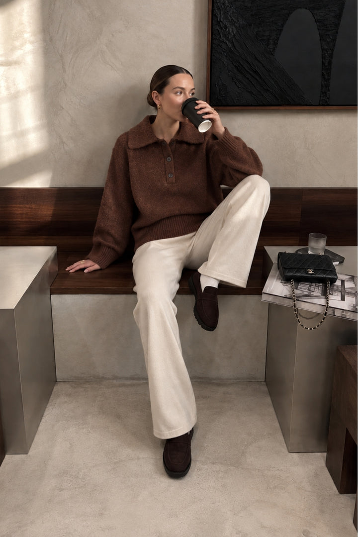 Brown Button-Up Polo Sweater