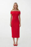 Omuz Katlama Detay Maxi Kırmızı Elbise