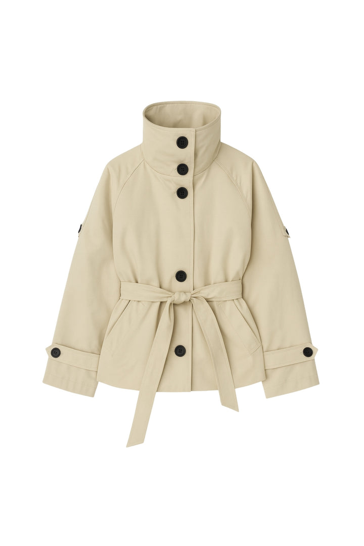 Dik Yaka Crop Bej Trençkot