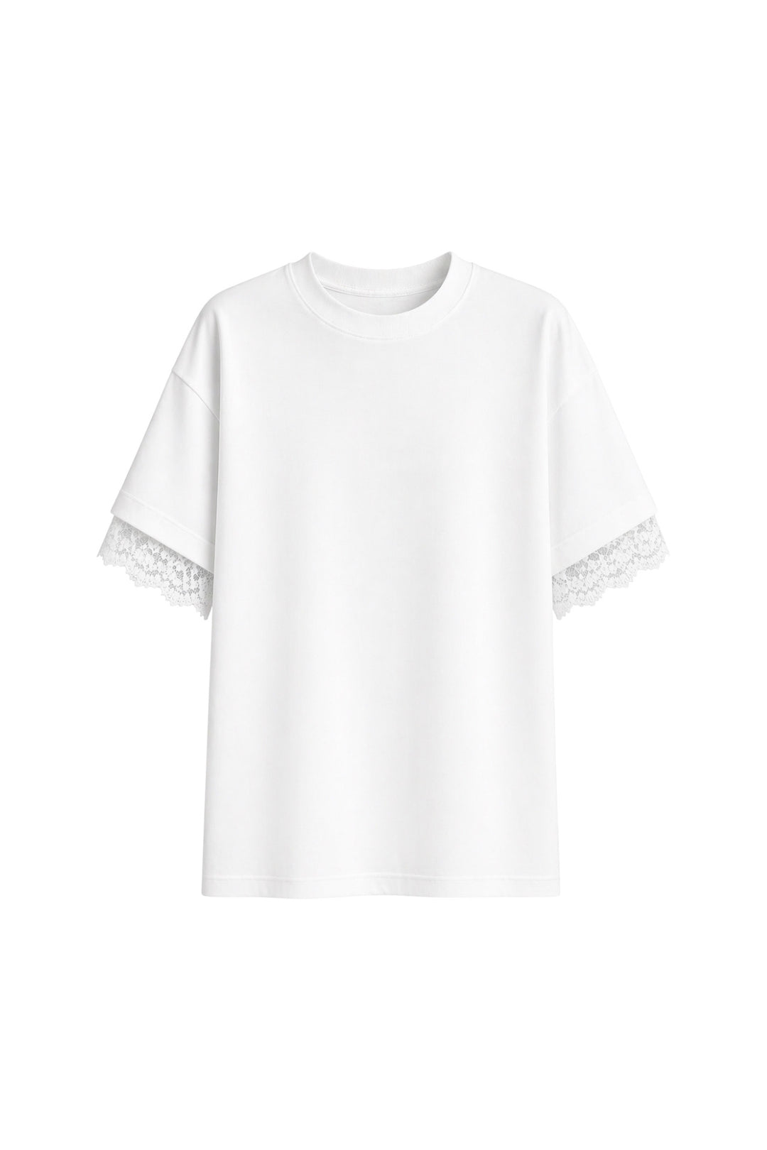 Kol Ve Sırt Dantel Detay Beyaz T-Shirt