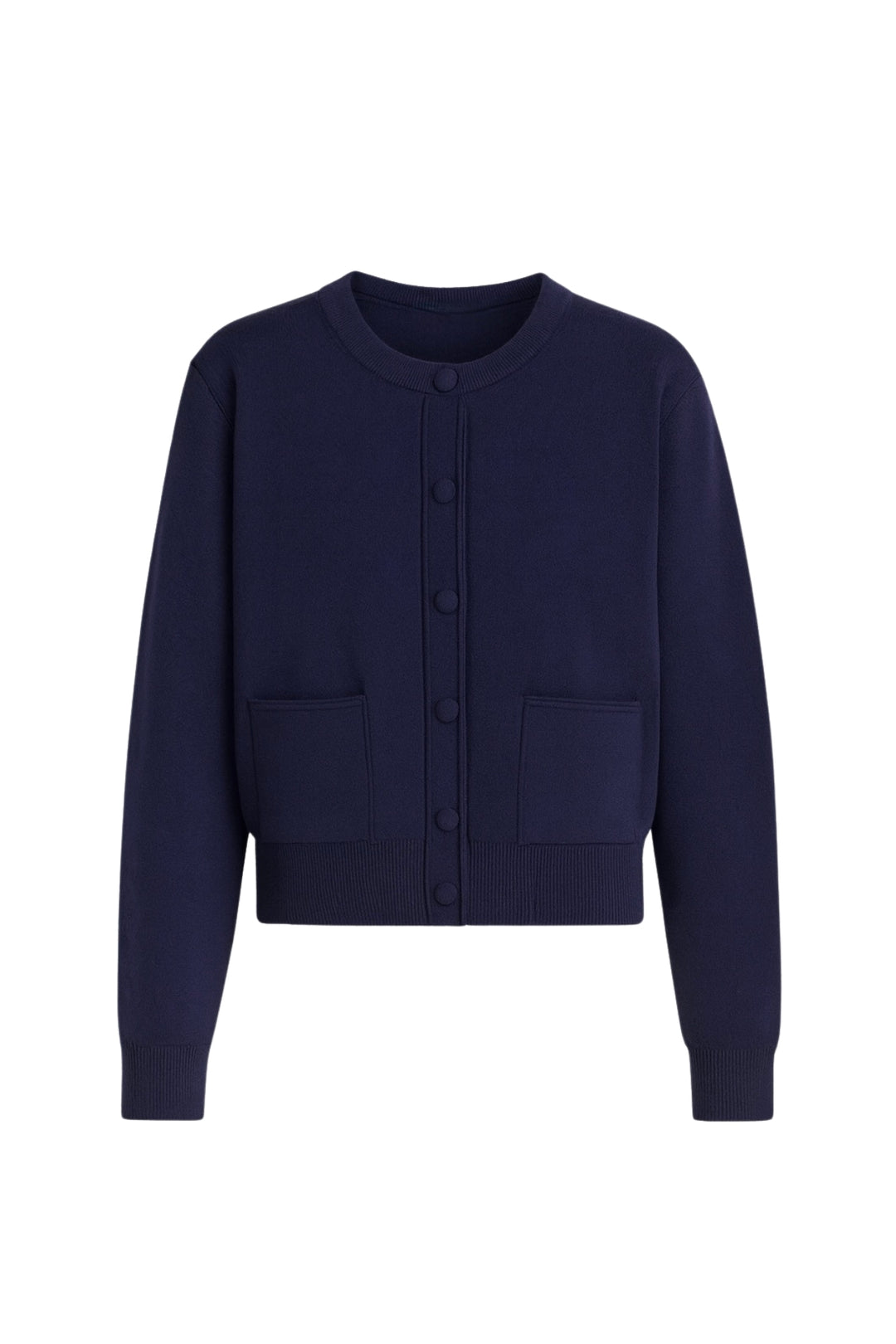 Düğmeli Çift Cepli Lacivert Triko Hırka