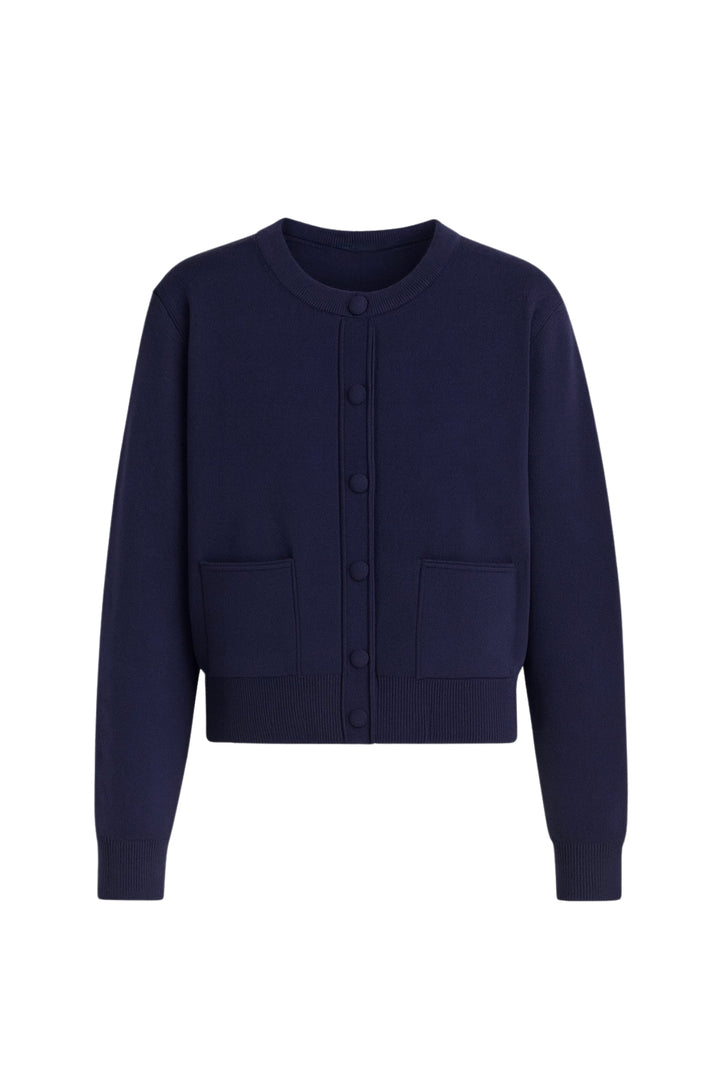 Düğmeli Çift Cepli Lacivert Triko Hırka