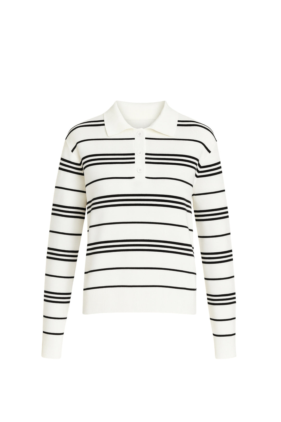 Çizgili Polo Yaka Beyaz Bluz