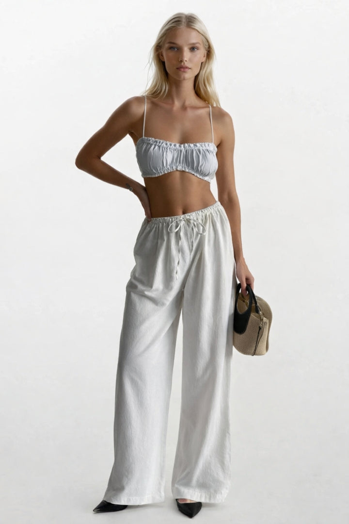 Lace Detail Cotton White Trousers