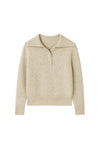 Beige Button-Up Polo Knit Sweater