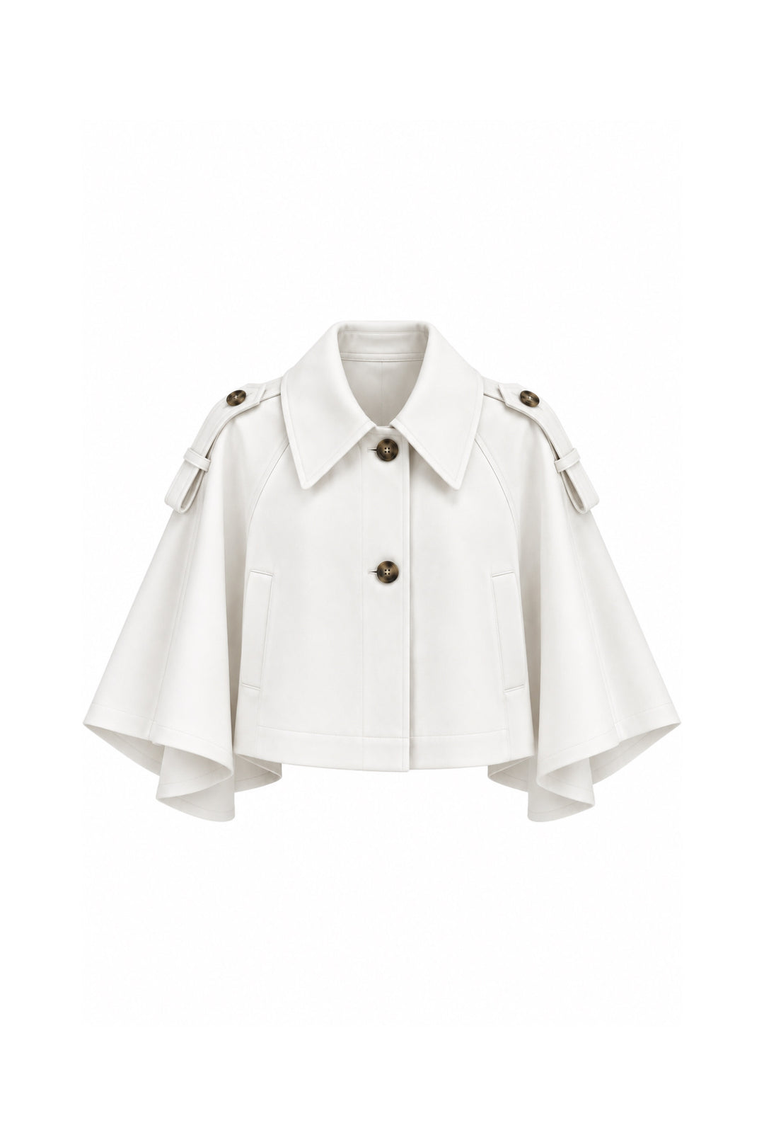 Düğme Detay Crop Pelerin Beyaz Trenchcoat