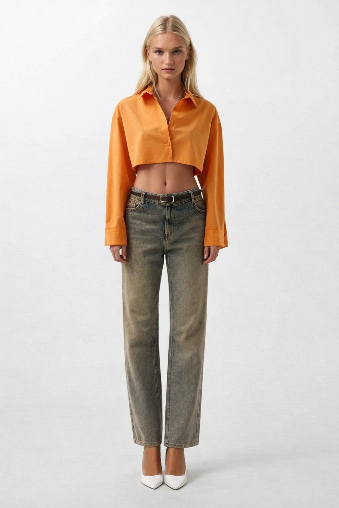 Crop Turuncu Oversize Gömlek