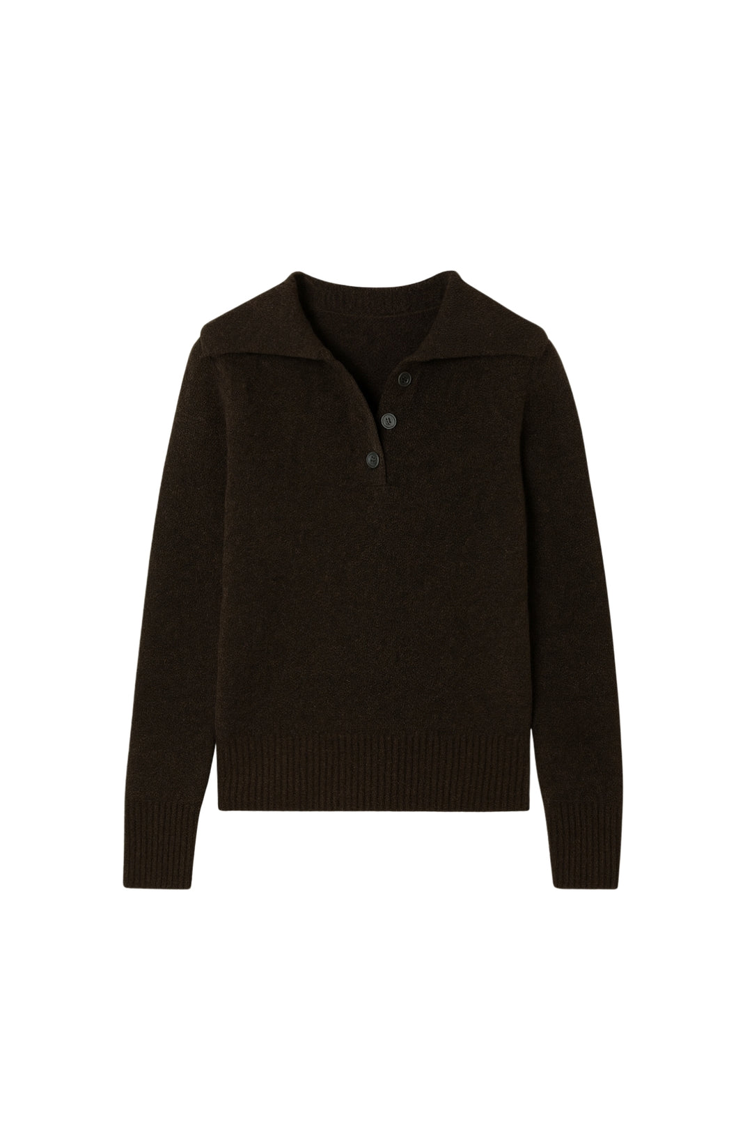 Polo Yaka Kahverengi Düğmeli Triko Kazak