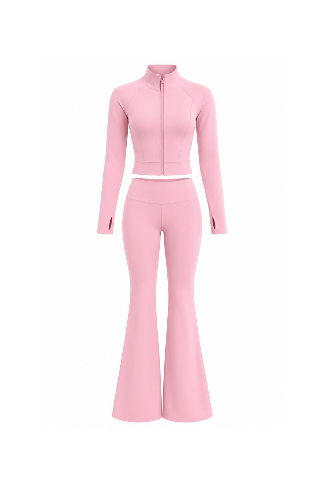 Fermuar Detay Bel Oturtmalı Bluz Pantolon Pembe İkili Takım