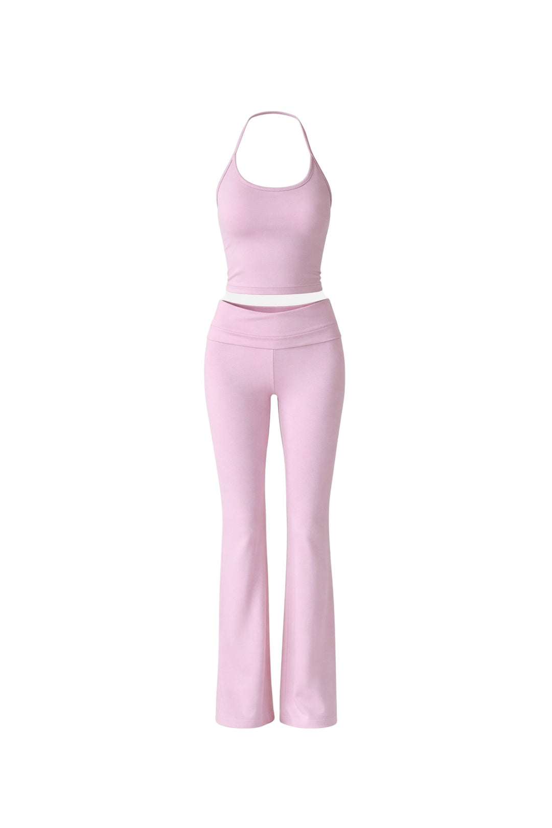 İp Askılı Bluz Wide Leg Pantolon Pembe İkili Takım