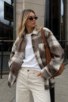 Basic Oversize Bej Ekose Gömlek