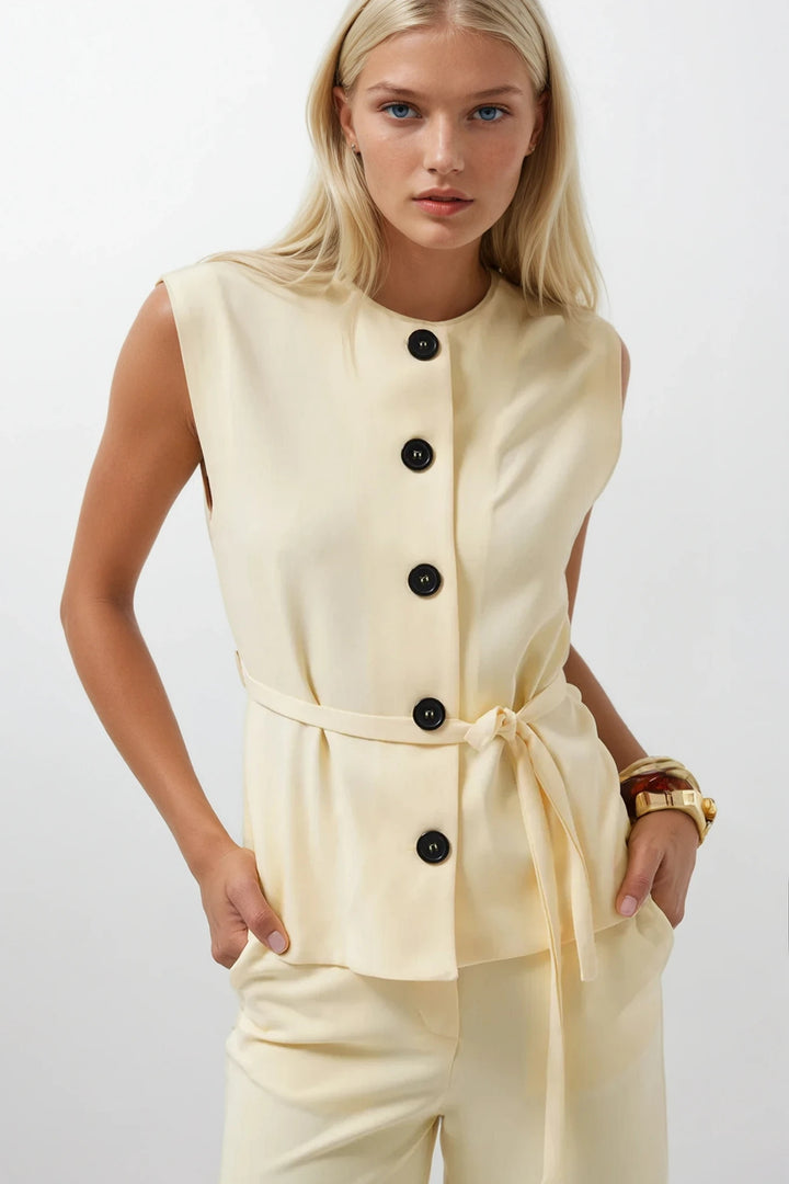 Kuşaklı Dokuma Sarı Yelek