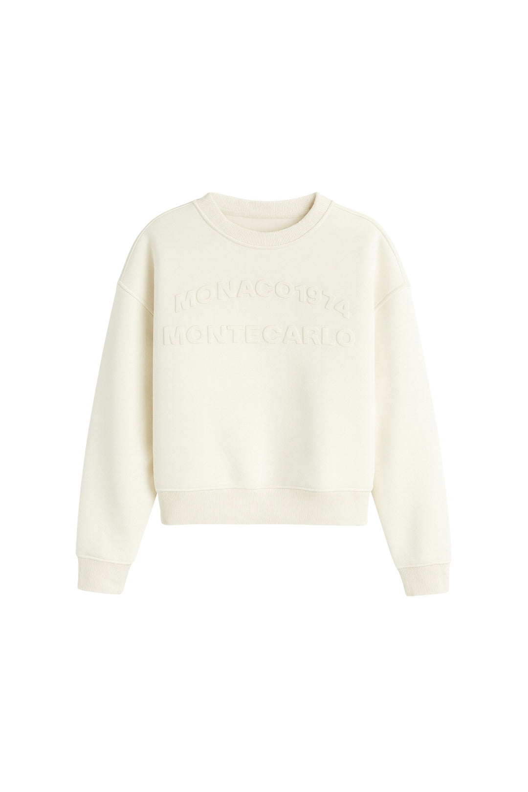 Bisiklet Yaka Kabartma Baskılı Ekru Sweatshirt