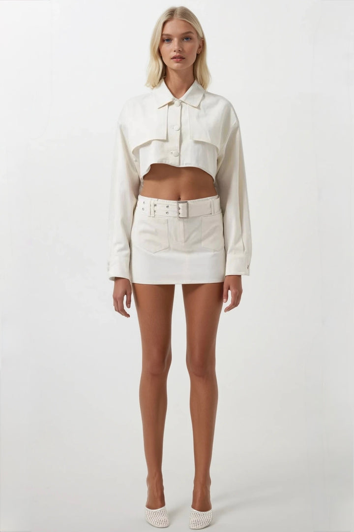 Kemer Detay Ekru Mini Etek