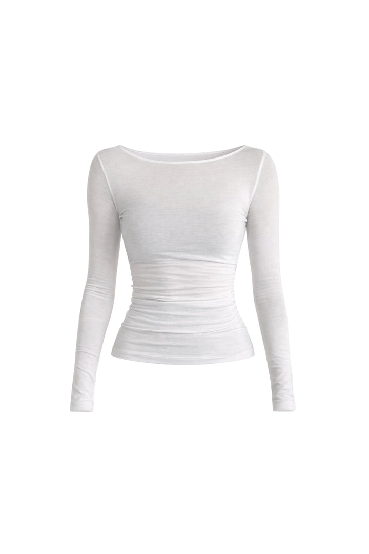 Kayık Yaka Beyaz Transparan Bluz