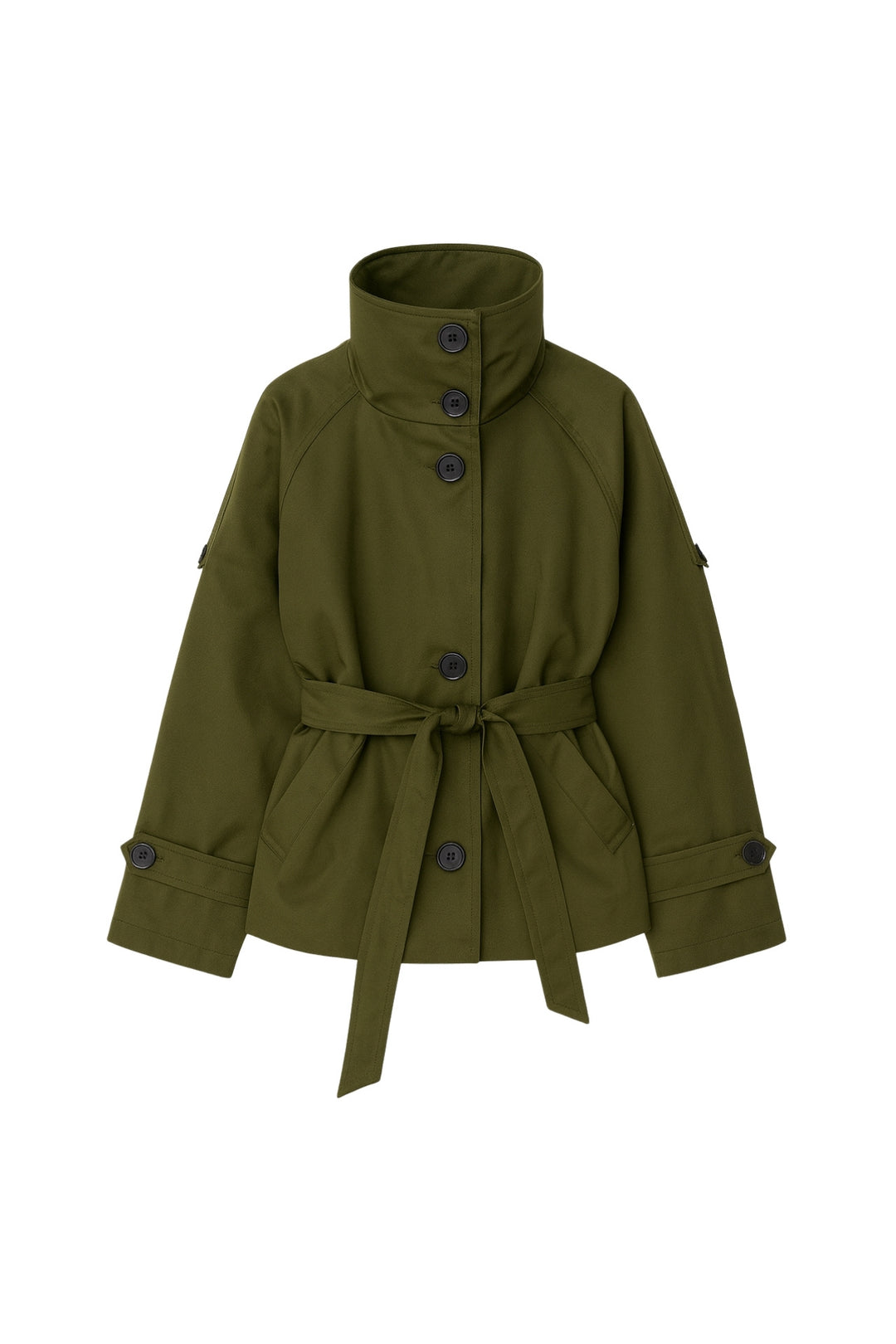 Dik Yaka Crop Haki Trençkot