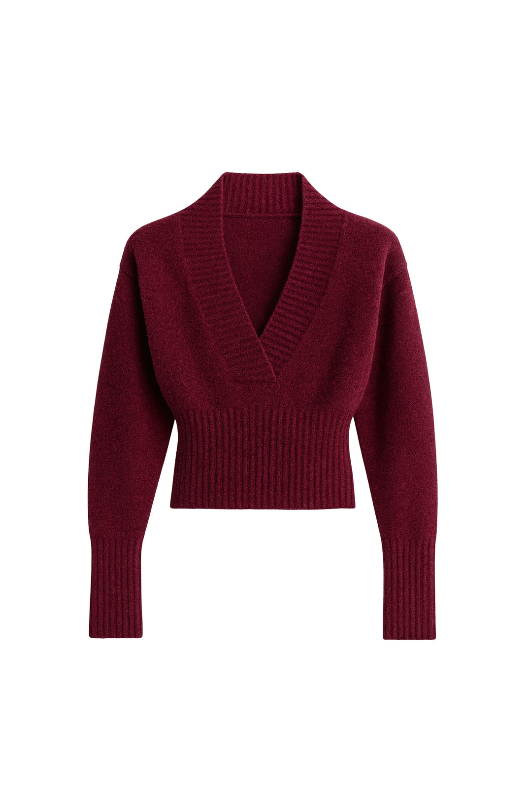 V Yaka Bel Oturtmalı Bordo Triko Kazak