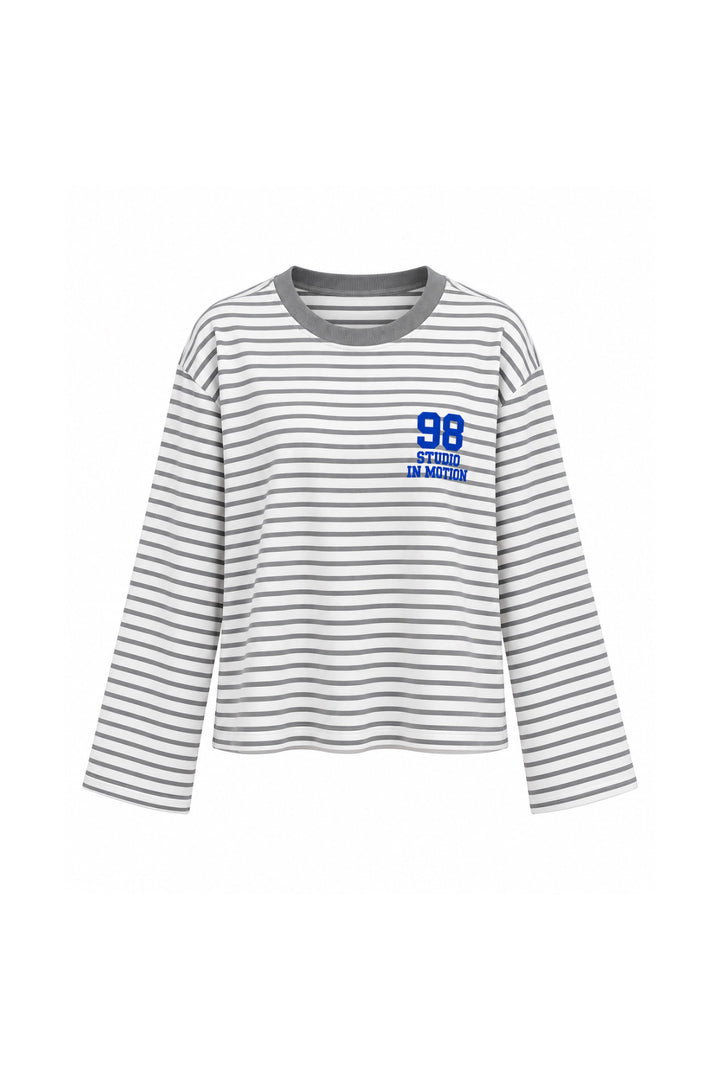 Baskılı Gri Çizgi Detay Basic Sweatshirt