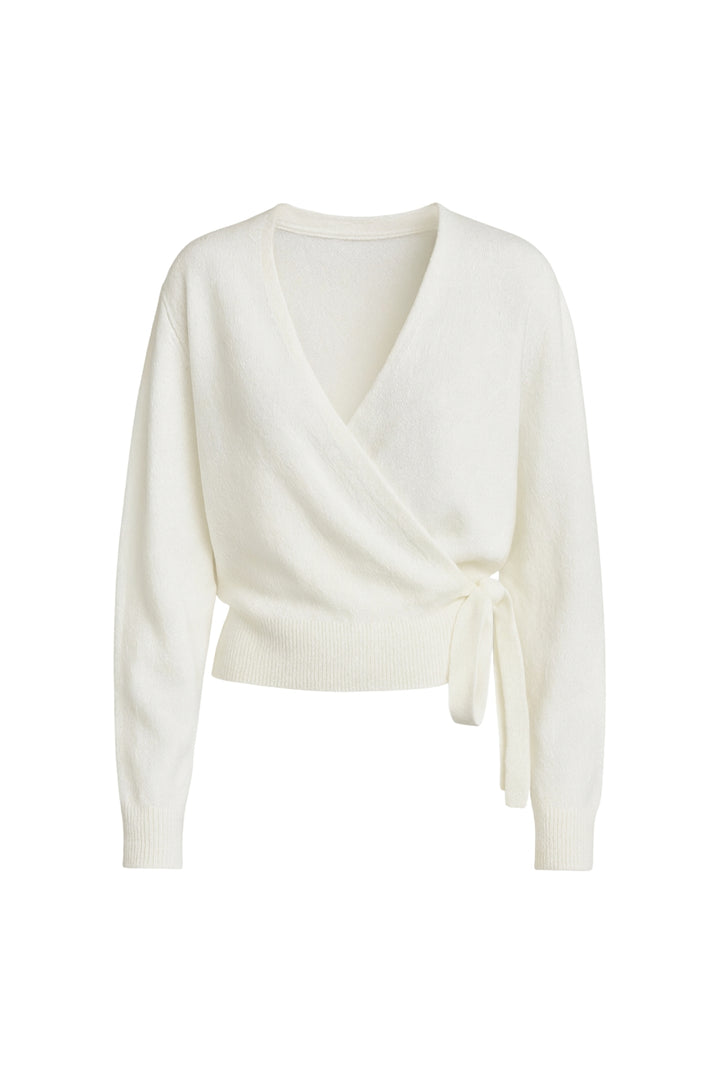 Kruvaze Bağlamalı Ekru Triko Hırka