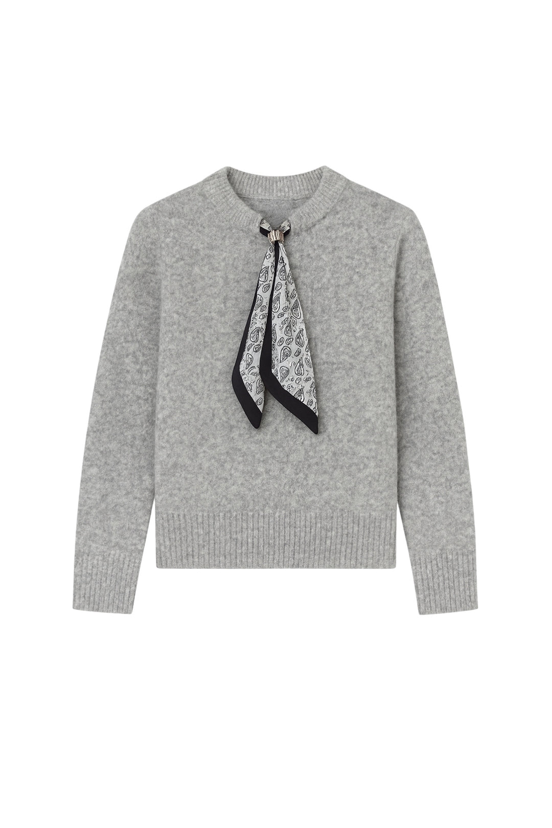 Fular Detay Gri Triko Kazak