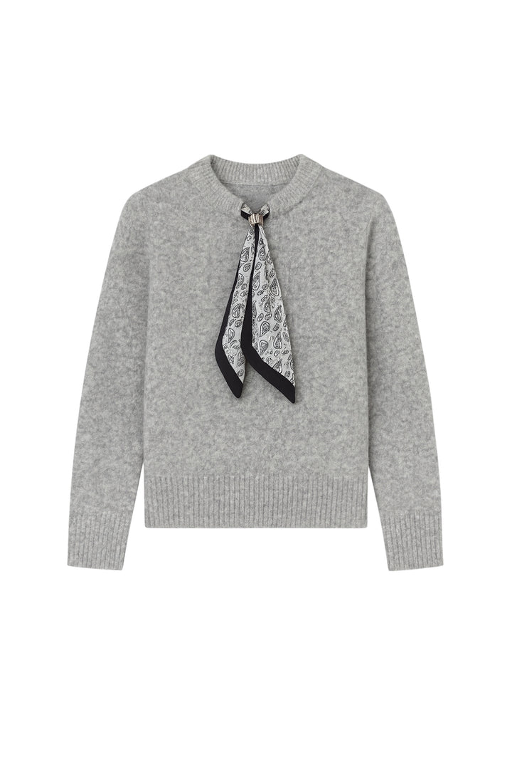 Fular Detay Gri Triko Kazak