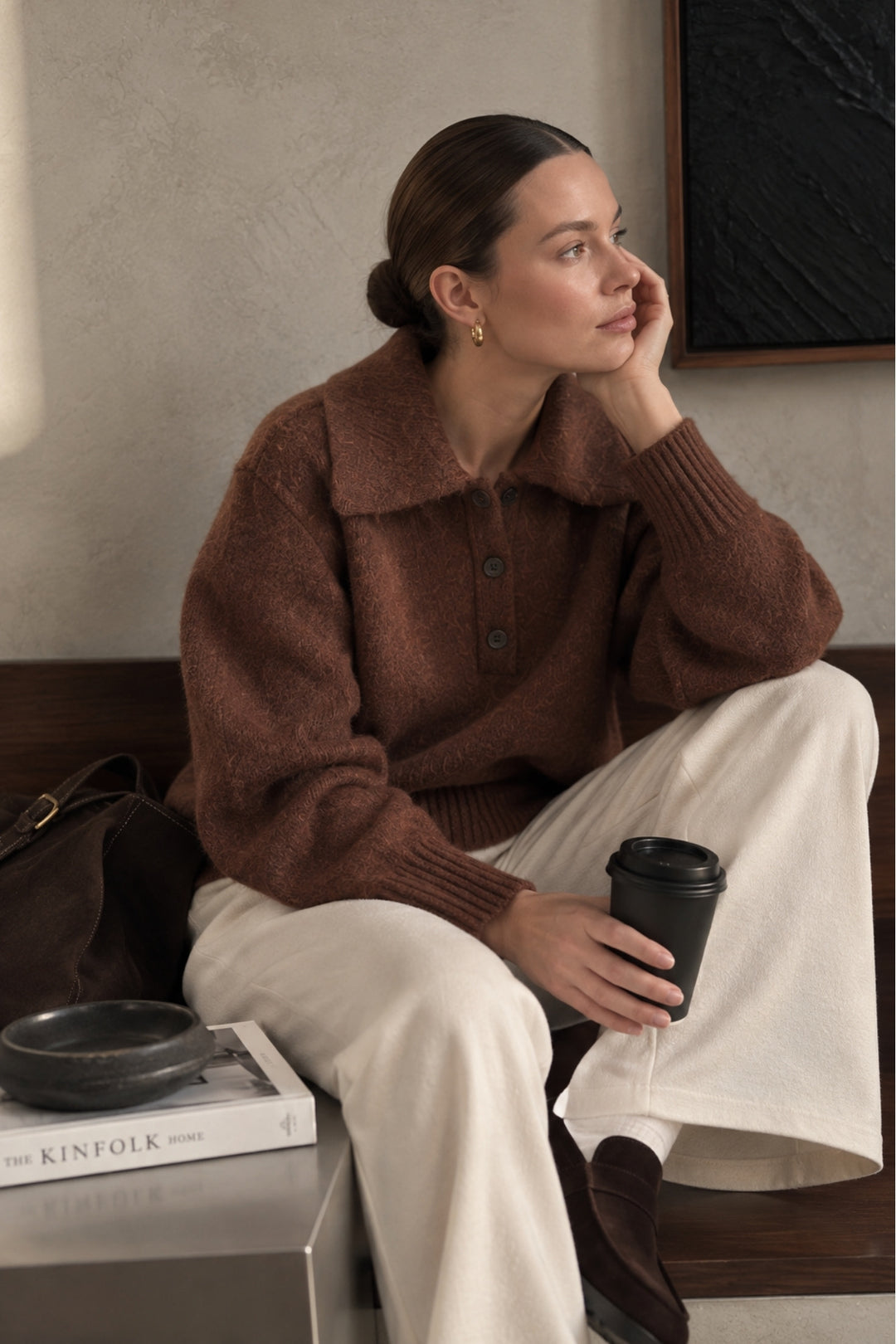 Brown Button-Up Polo Sweater