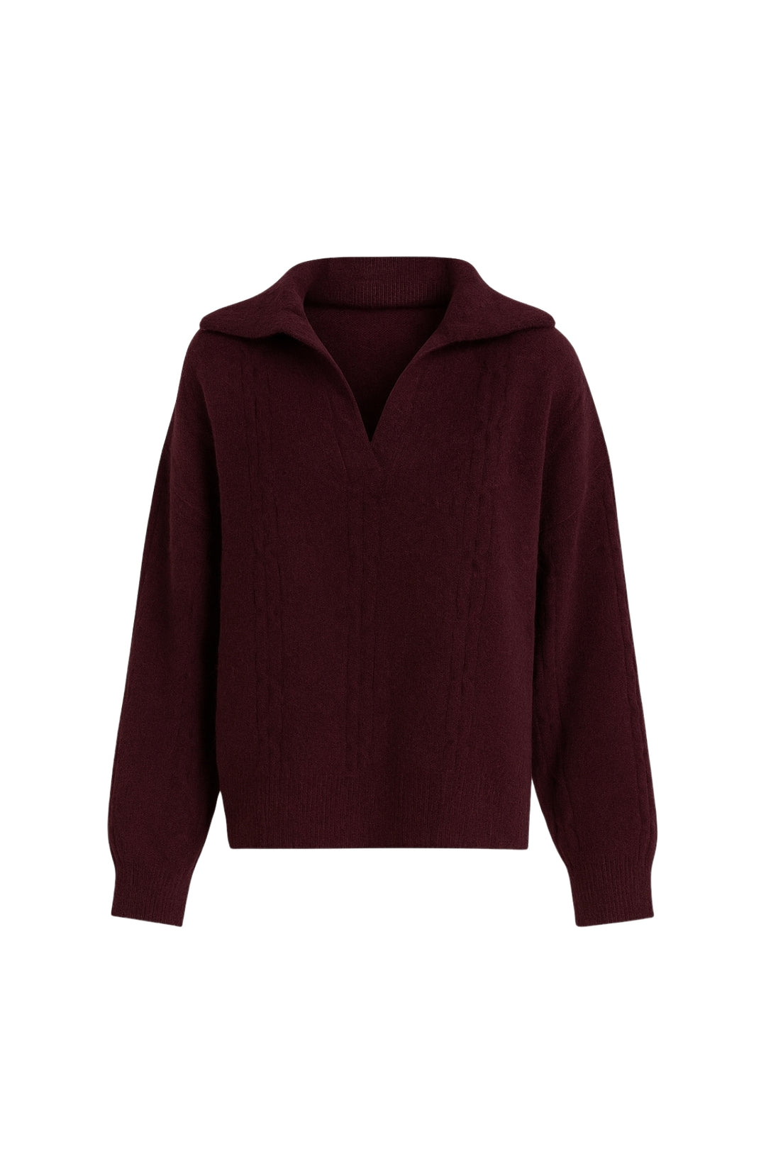 Polo Yaka Örgü Desen Bordo Triko Kazak