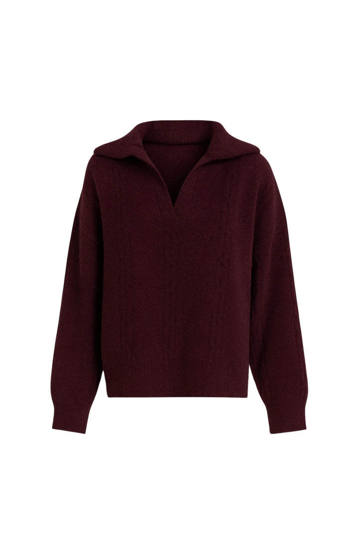 Polo Yaka Örgü Desen Bordo Triko Kazak