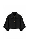 Düğme Detay Crop Siyah Pelerin Trenchcoat