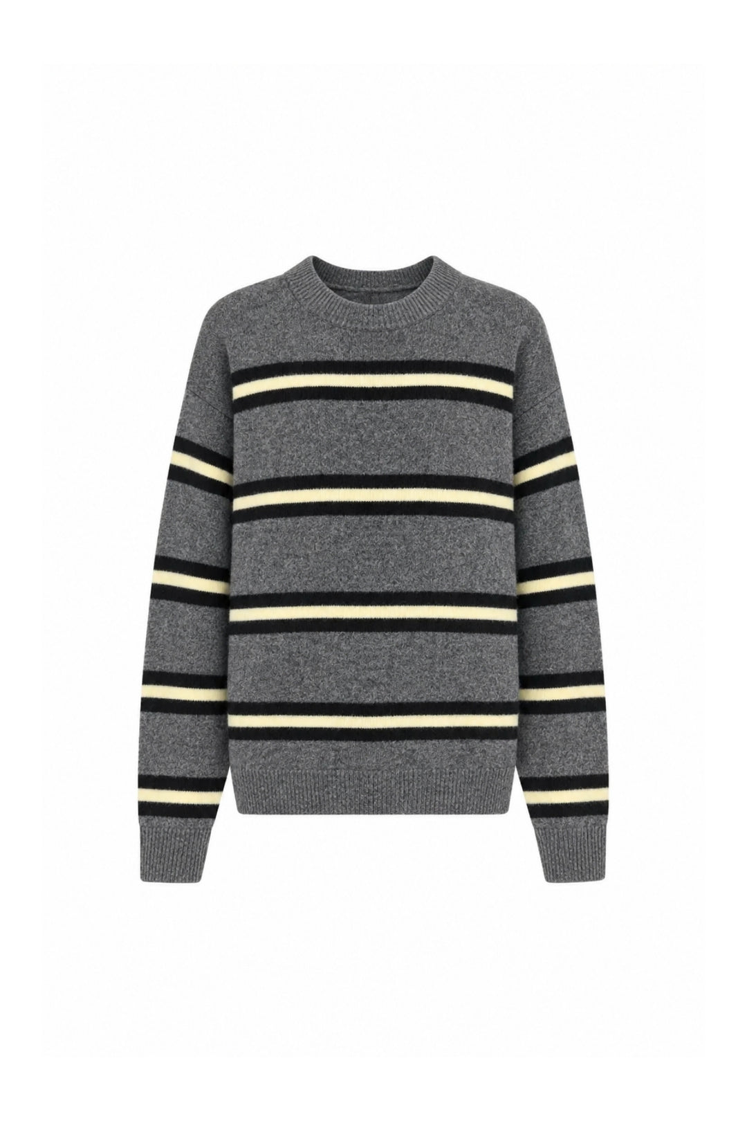 Striped Crew Neck Oversize Knit Anthracite Sweater