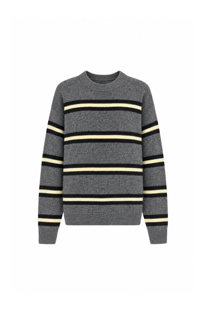 Striped Crew Neck Oversize Knit Anthracite Sweater