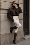 High-Waist Lycra White Bermuda Shorts