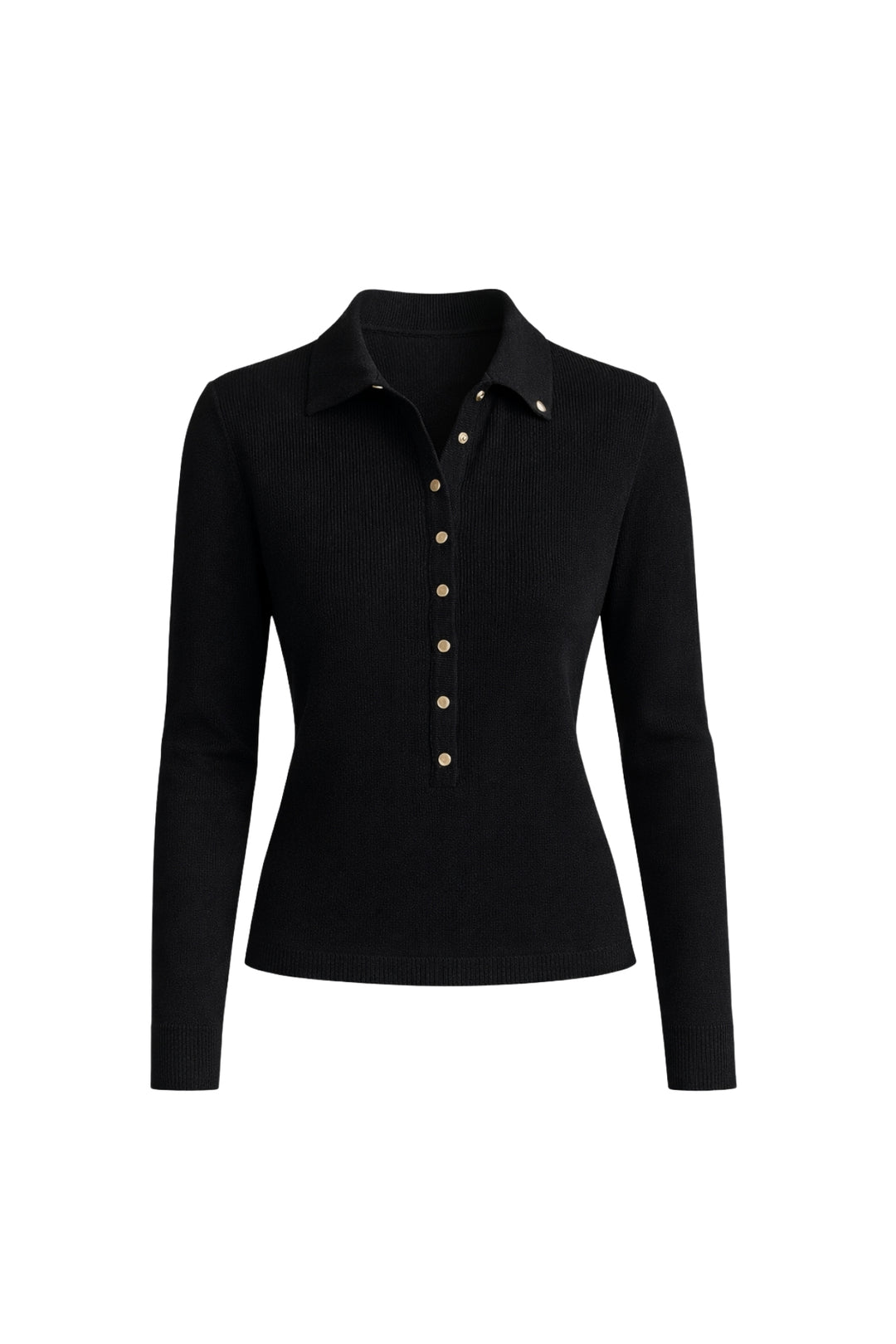 Balıkçı Yaka Çıtçıtlı Siyah Triko Bluz