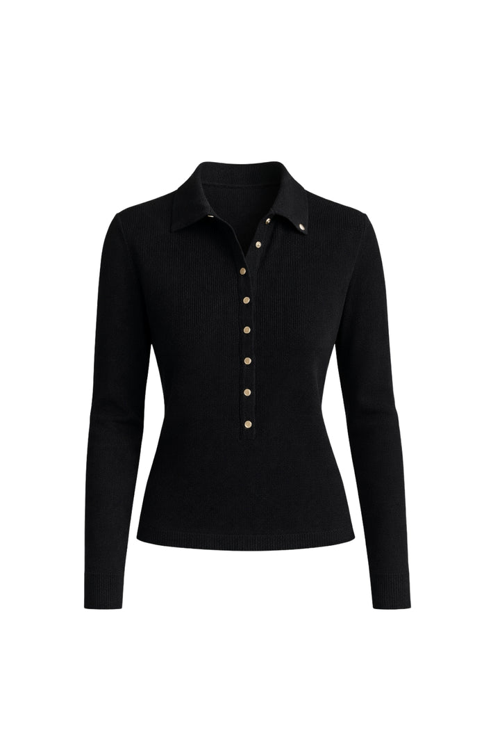 Balıkçı Yaka Çıtçıtlı Siyah Triko Bluz