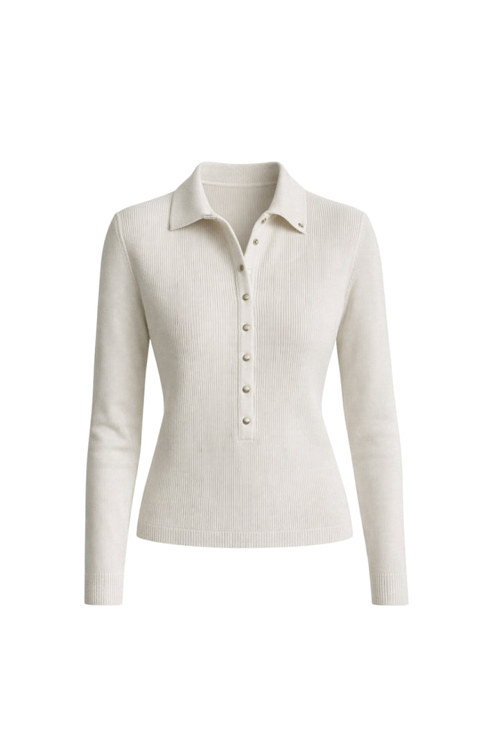 Balıkçı Yaka Çıtçıtlı Ekru Triko Bluz