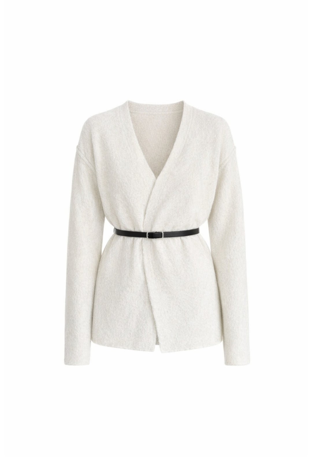 Kemer Detay Kruvaze Yaka Ekru Triko Hırka