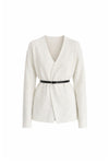Ecru Knit Cardigan with Belt Detail and Wrap Collar