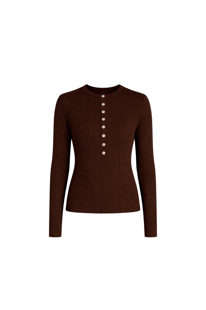 Bisiklet Yaka Düğme Detay Kahverengi Triko Bluz