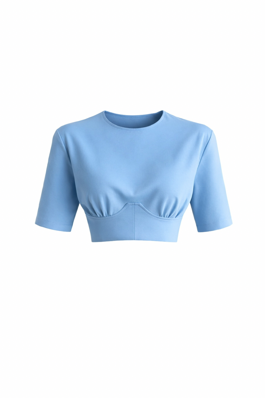 Bel Oturtmalı Mavi Crop T-Shirt