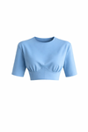 Bel Oturtmalı Mavi Crop T-Shirt
