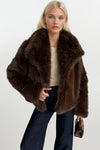 Şal Yaka Peluş Kahverengi Kürk