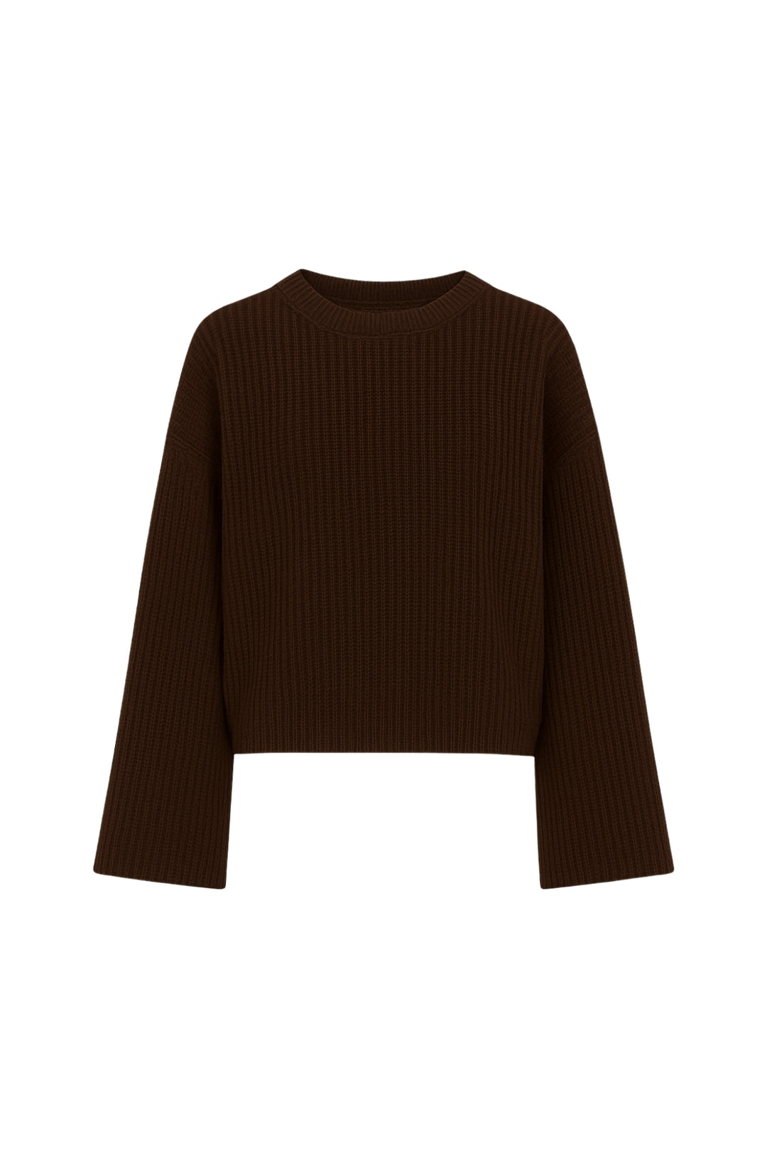 Bisiklet Yaka Örgü Detay Kahverengi Crop Triko Kazak