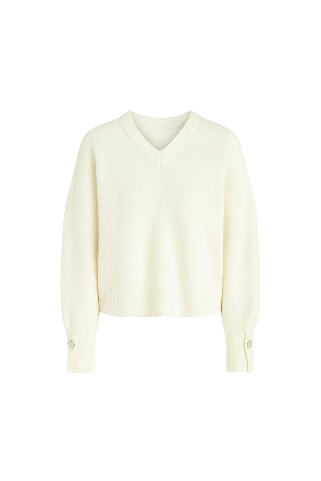 V Yaka Manşet Aksesuar Detay Ekru Triko Kazak